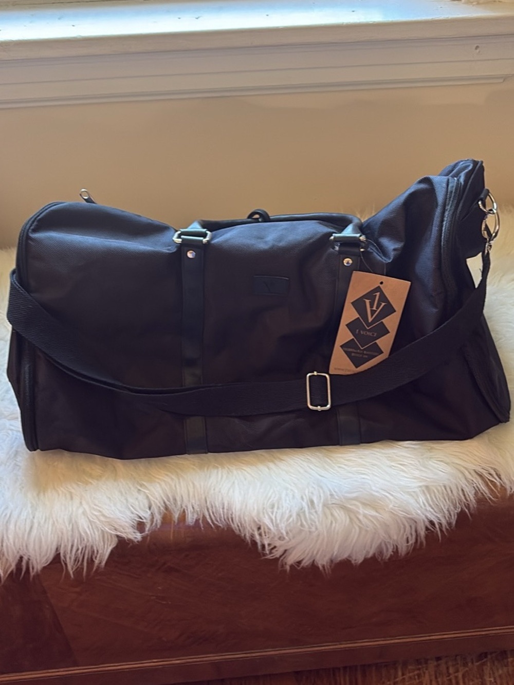 Black Travel Duffel Bag with Built In Garment Bag